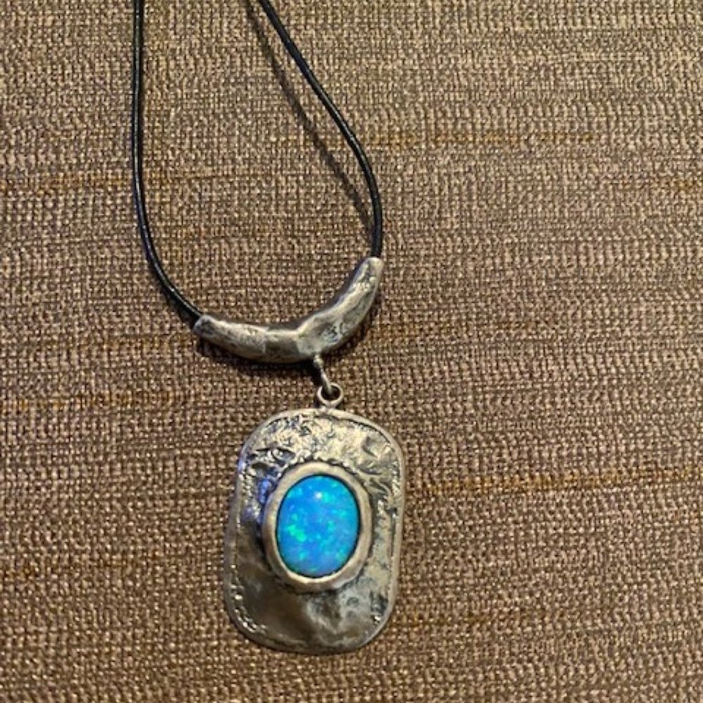 RL Israel Sterling Silver Blue Opal Necklace